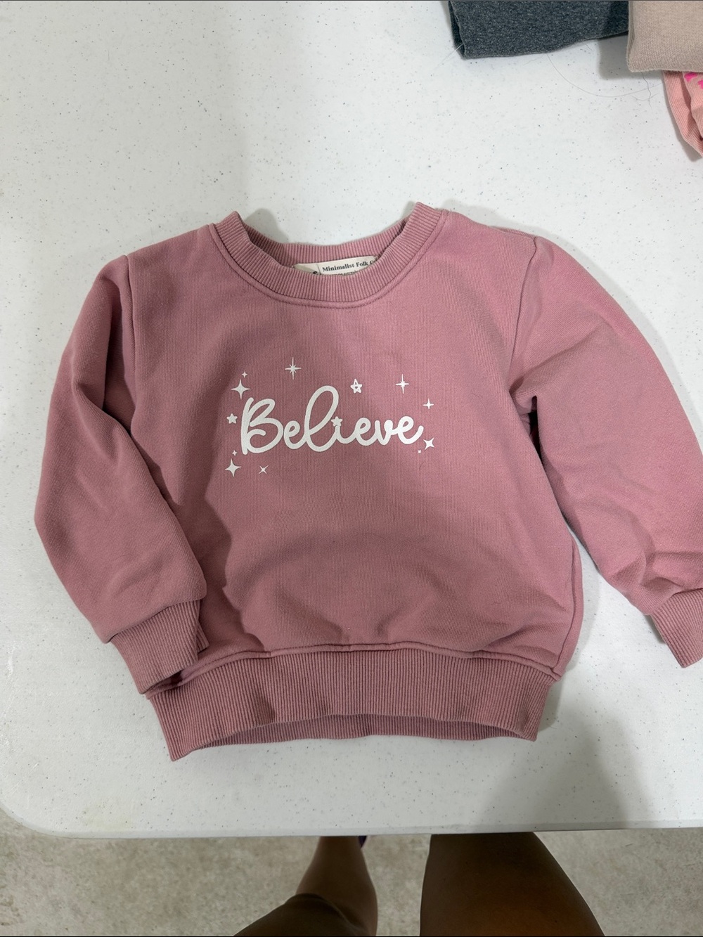 Minimalist folk Believe Pink Crewneck Sweatshirt